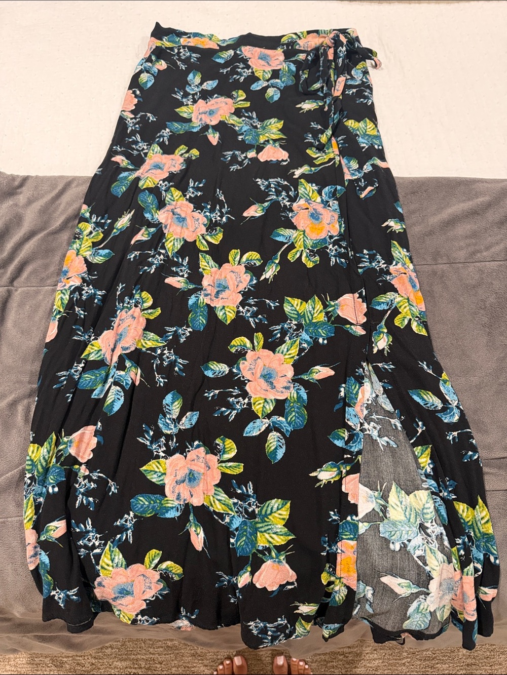 Xhilaration Black Maxi Skirt with Pink & Green Floral
